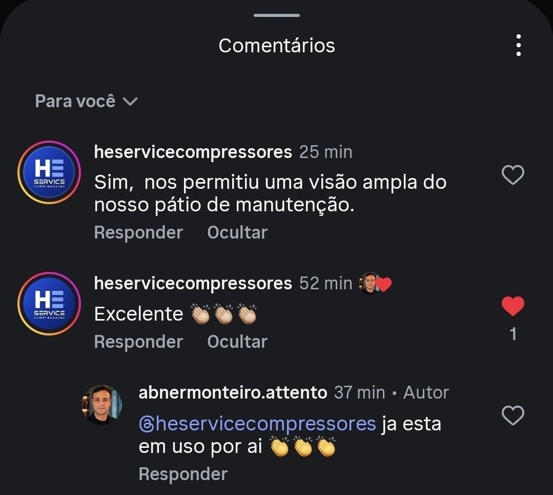 Comentário da HE Service Compressores: Sim, nos permitiu uma visão ampla do nosso pátio de manutenção